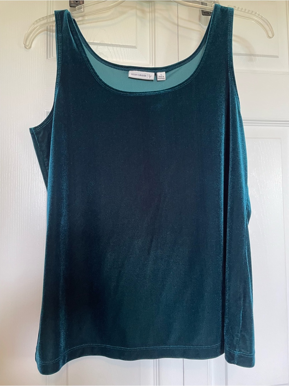 Susan Graver L velvet tank top deep emerald green scoop neck